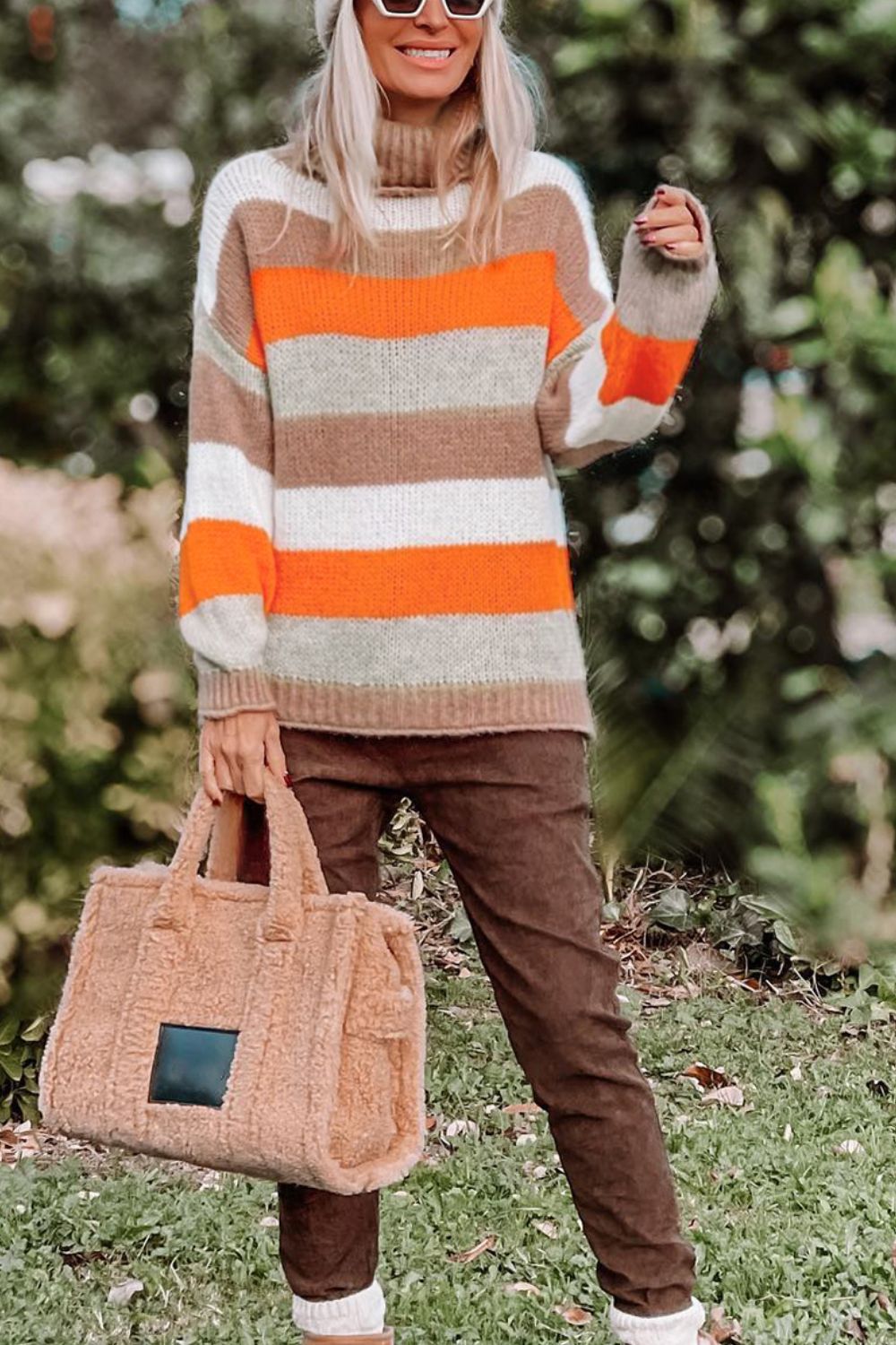 Color Block Drop Shoulder Turtleneck Sweater - Charming Charlie