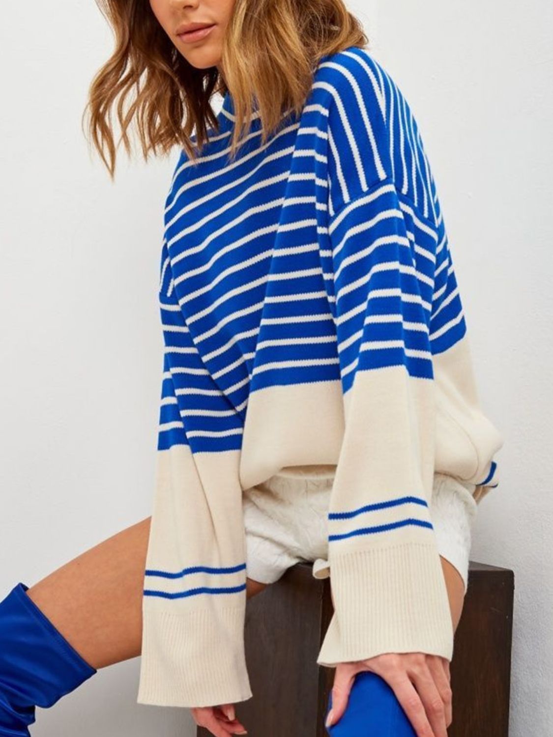 Striped Mock Neck Long Sleeve Sweater - Charming Charlie