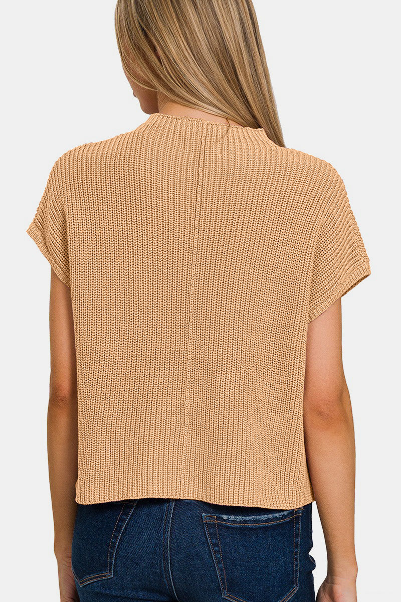 Zenana Mock Neck Short Sleeve Cropped Sweater - Charming Charlie