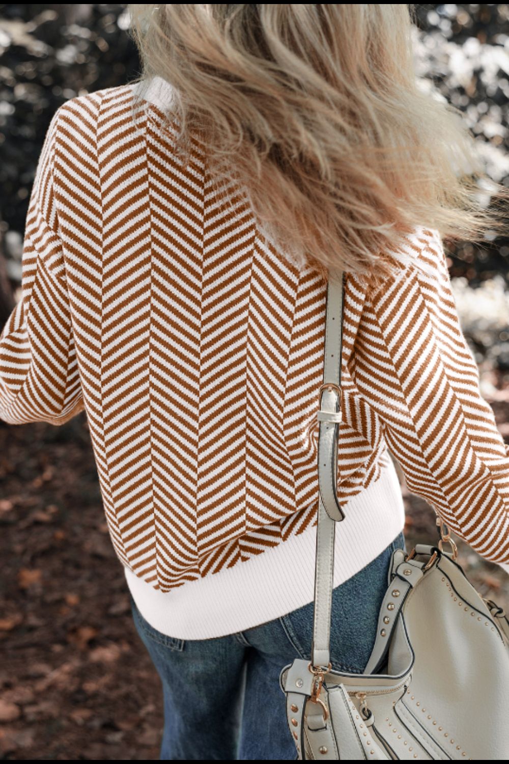Striped Round Neck Long Sleeve Sweater - Charming Charlie