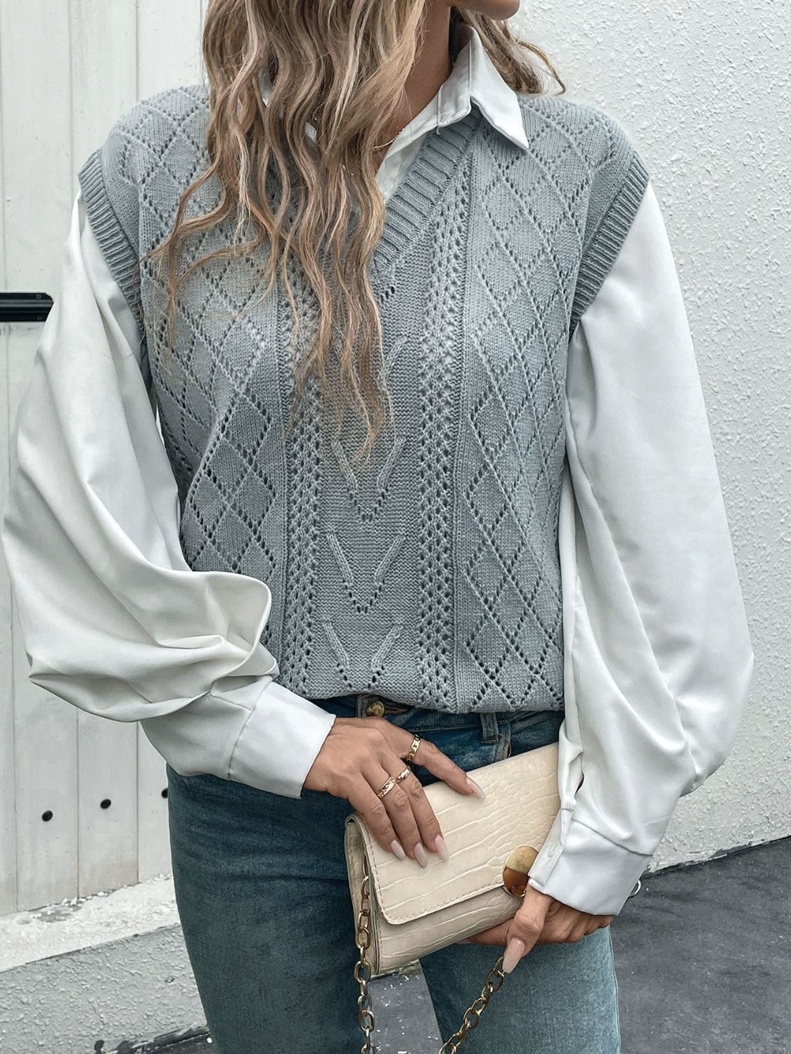 Openwork V-Neck Sweater Vest - Charming Charlie