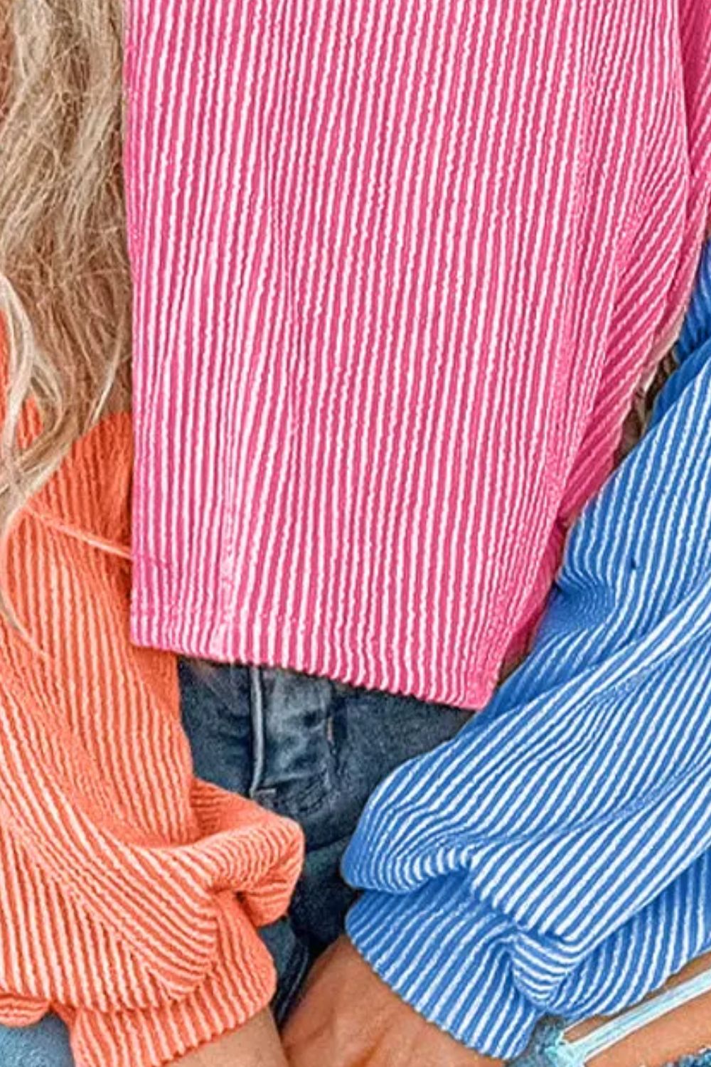 Color Block Round Neck Long Sleeve Top - Charming Charlie