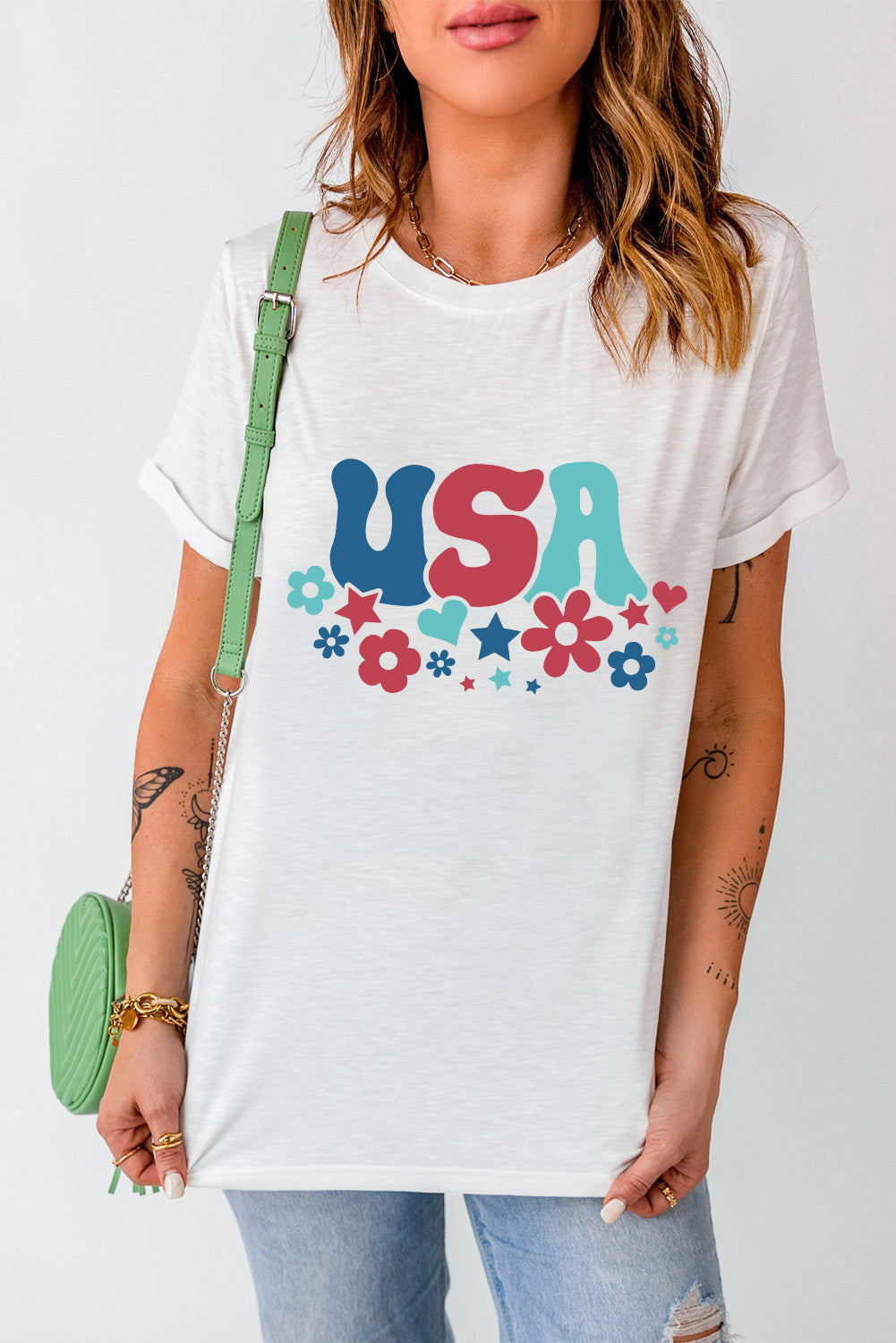 USA Round Neck Short Sleeve T-Shirt - Charming Charlie
