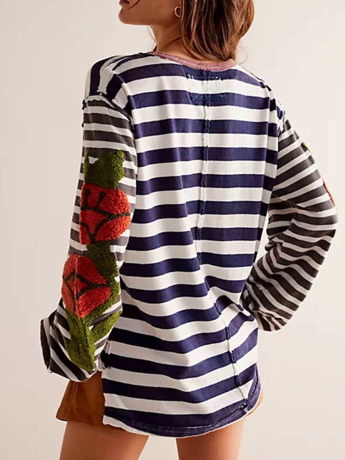 Striped Round Neck Long Sleeve Sweatshirt - Charming Charlie
