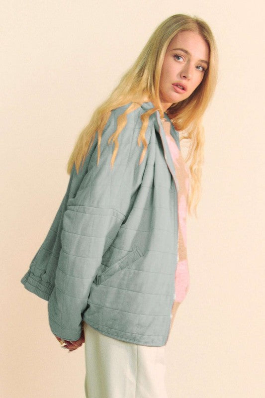 Davi & Dani Quilted Zip Up Dropped Shoulder Jacket - Charming Charlie