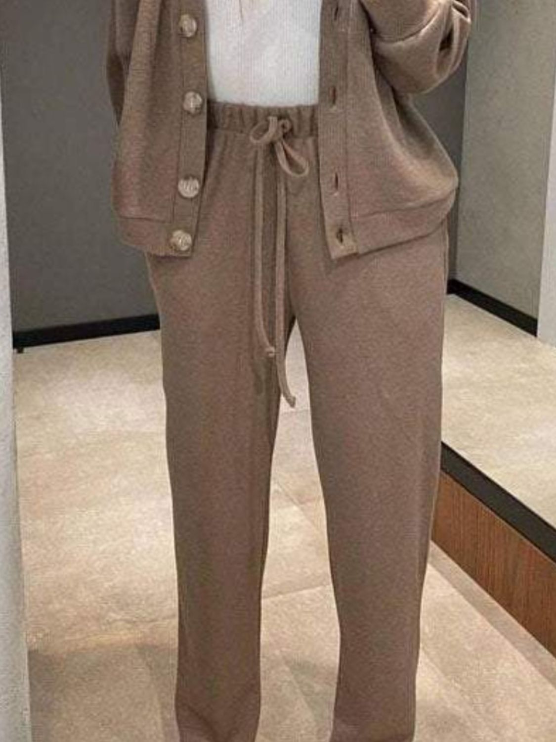 Full Size Button Up Long Sleeve Top and Pants Set - Charming Charlie