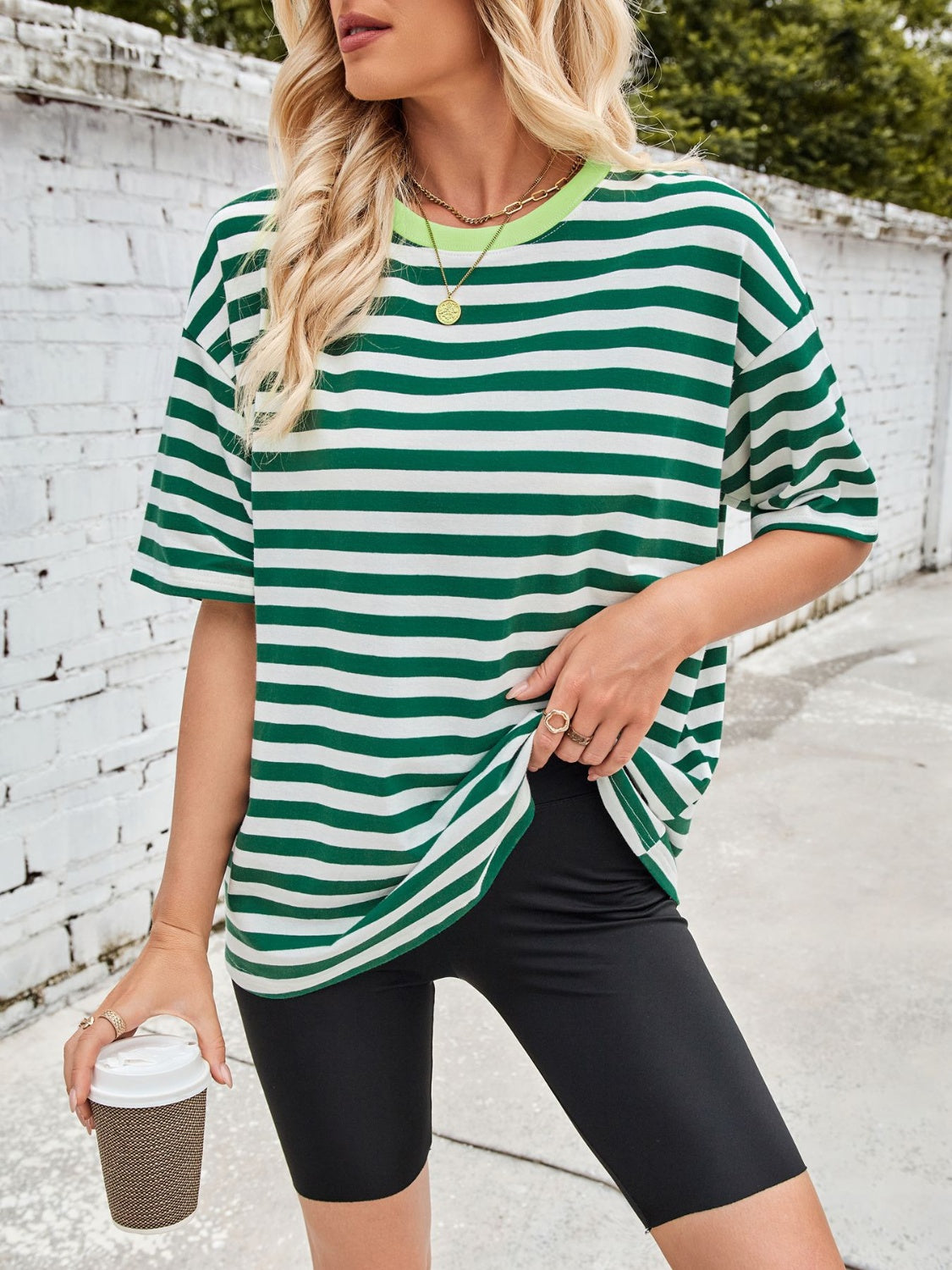 Lovelet Striped Round Neck Half Sleeve T-Shirt - Charming Charlie