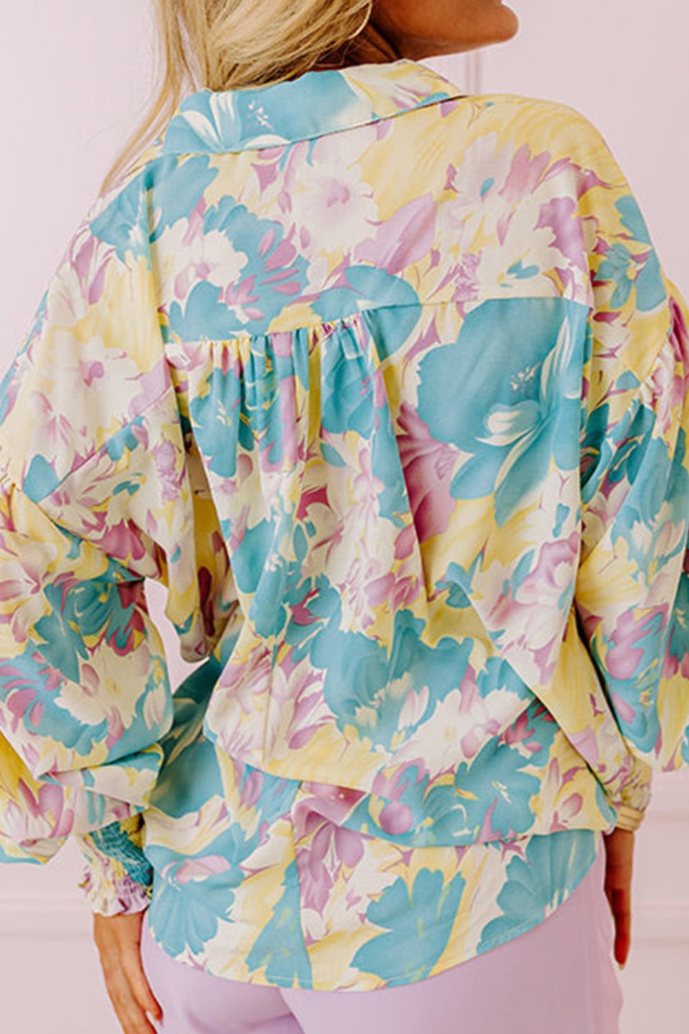 Printed Button Down Lantern Sleeve Shirt - Charming Charlie
