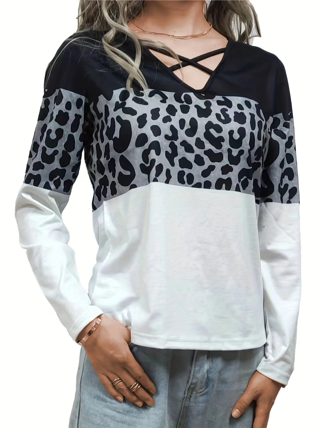 Crisscross Color Block Long Sleeve T-Shirt - Charming Charlie