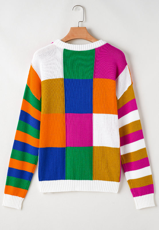Color Block Round Neck Long Sleeve Sweater - Charming Charlie