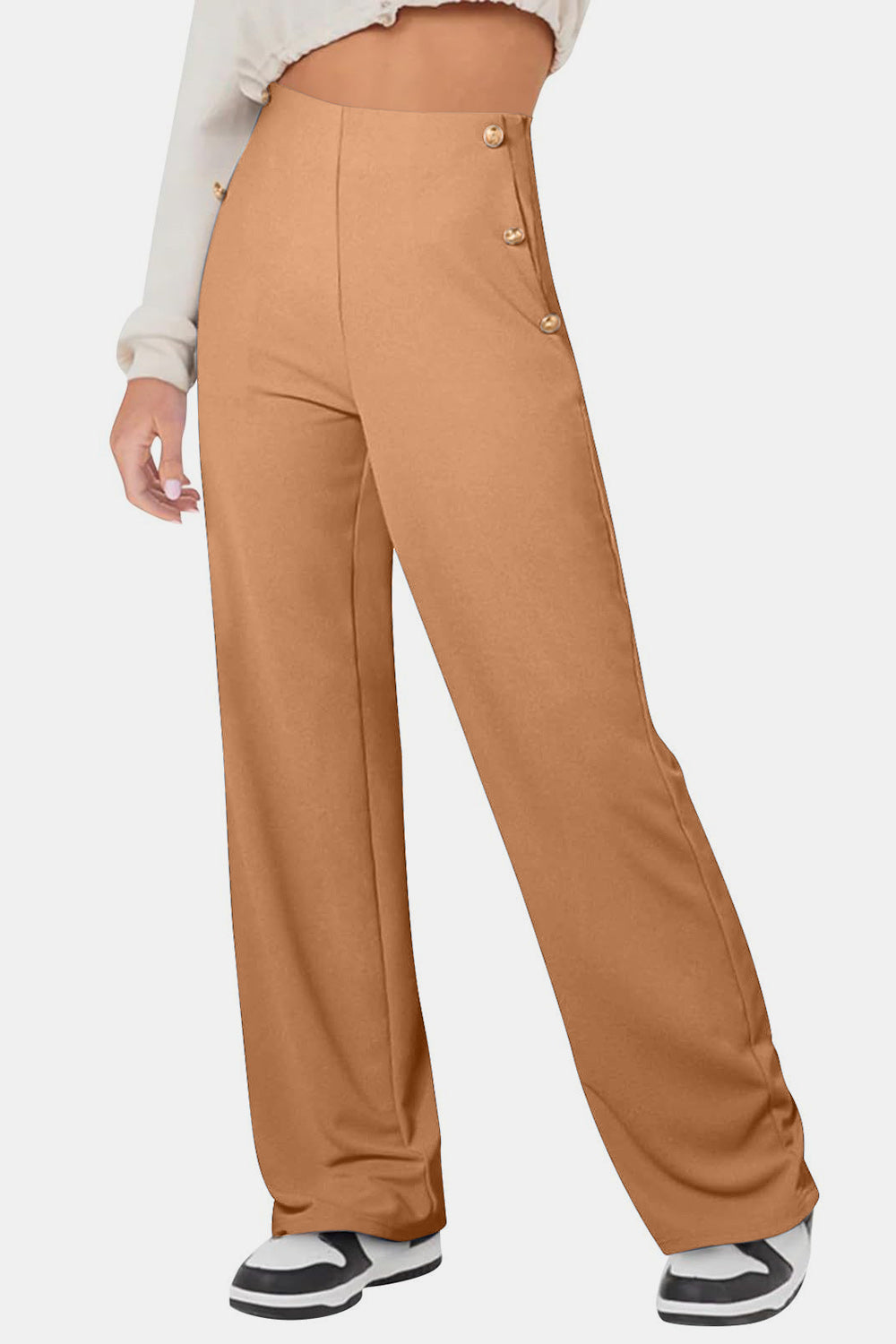 Decorative Button High Rise Pants - Charming Charlie