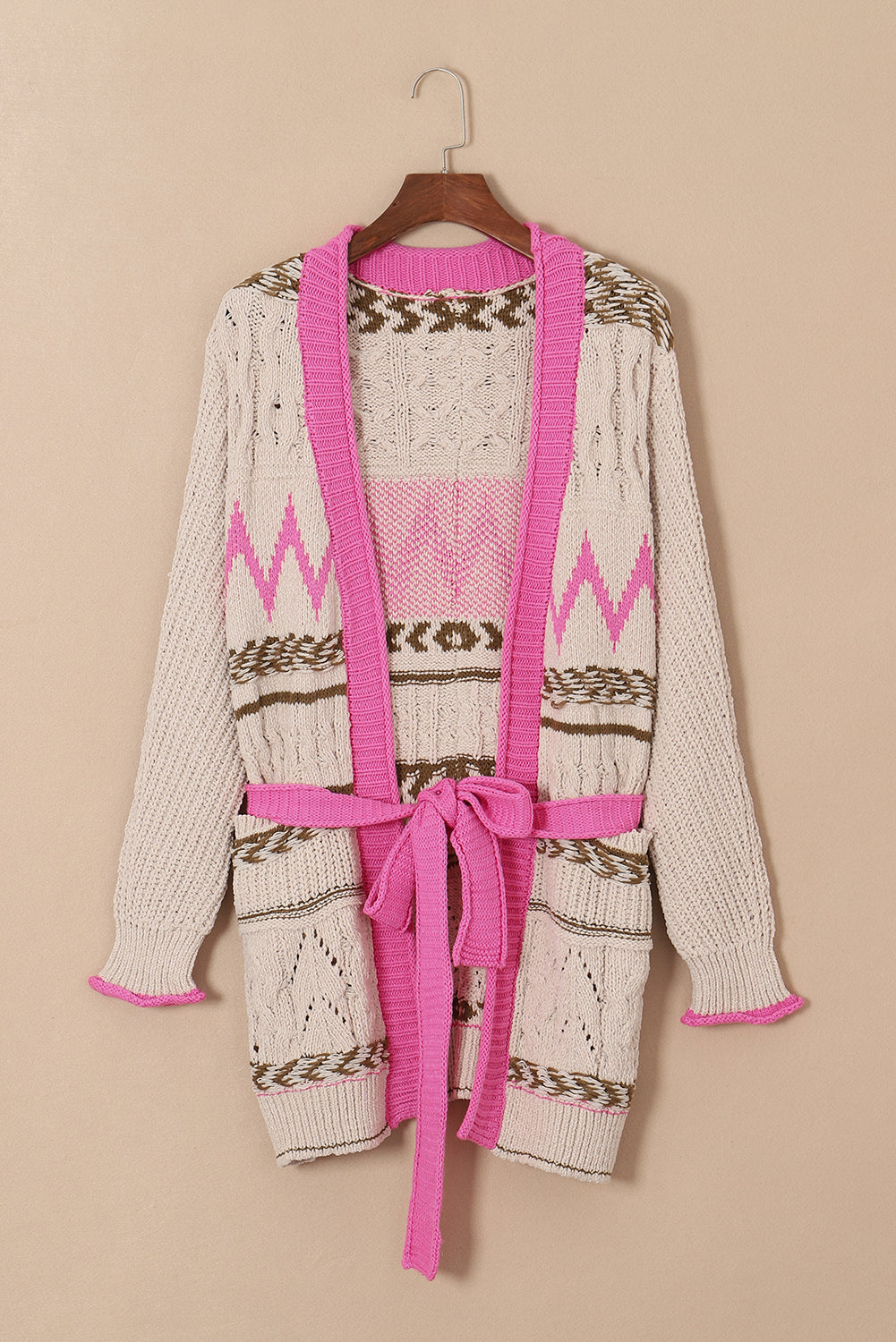 Contrast Tied Open Front Cardigan - Charming Charlie