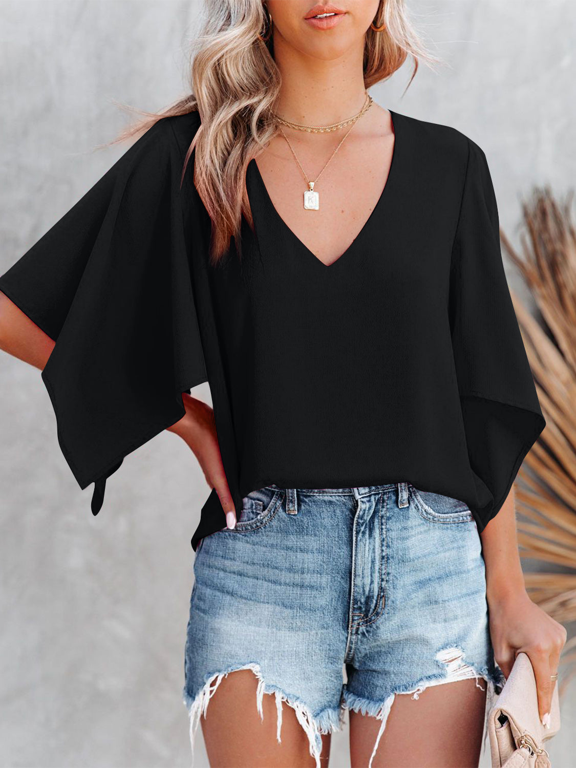 V-Neck Half Sleeve Blouse - Charming Charlie