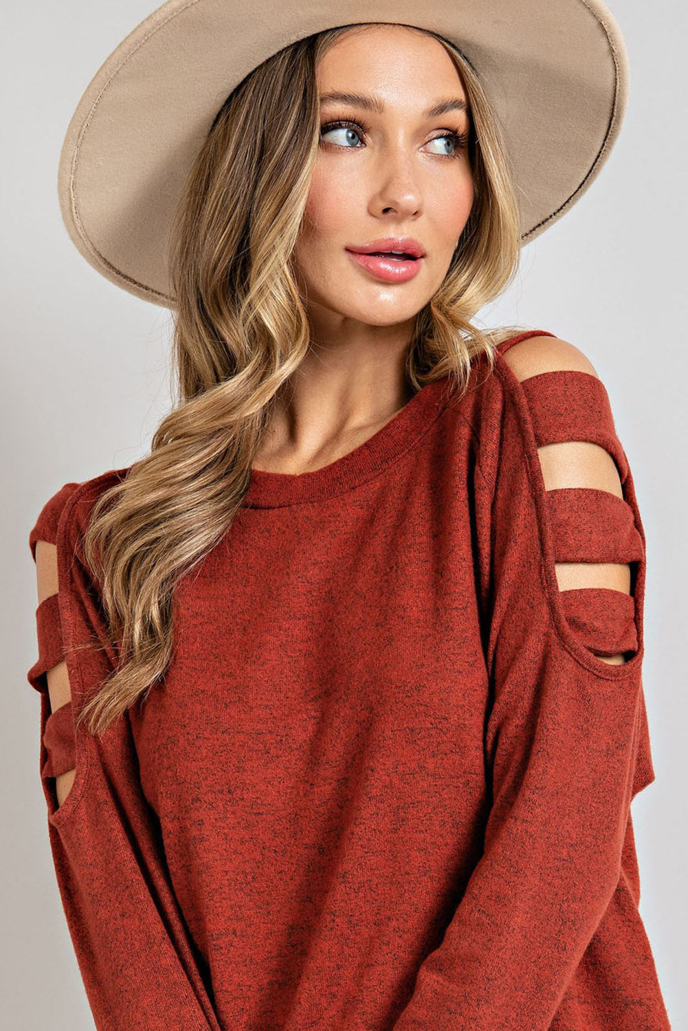 Cutout Round Neck Long Sleeve Top - Charming Charlie