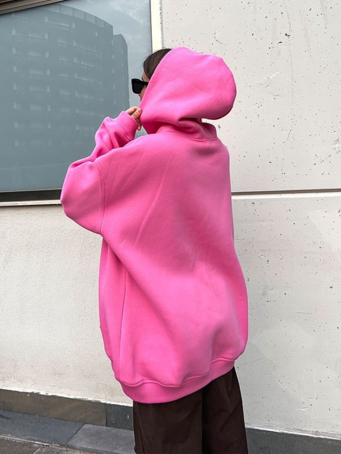 Pocketed Dropped Shoulder Long Sleeve Hoodie - Charming Charlie