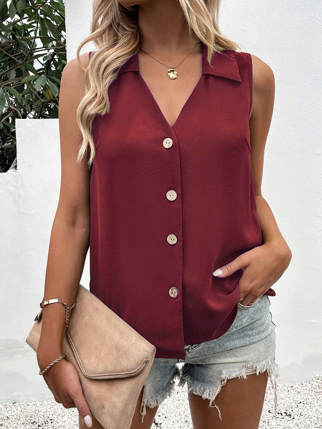 Full Size Johnny Collar Button Up Tank - Charming Charlie