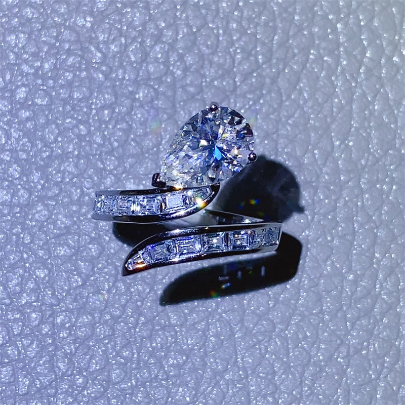 3 Carat Moissanite Zircon 925 Sterling Silver Bypass Ring - Charming Charlie