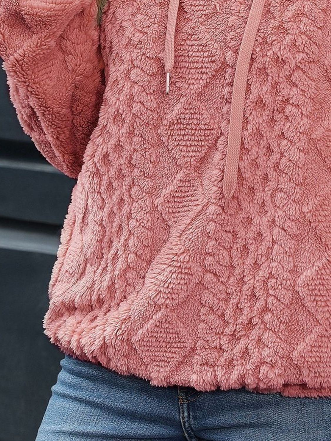 Drawstring Long Sleeve Plush Hoodie - Charming Charlie