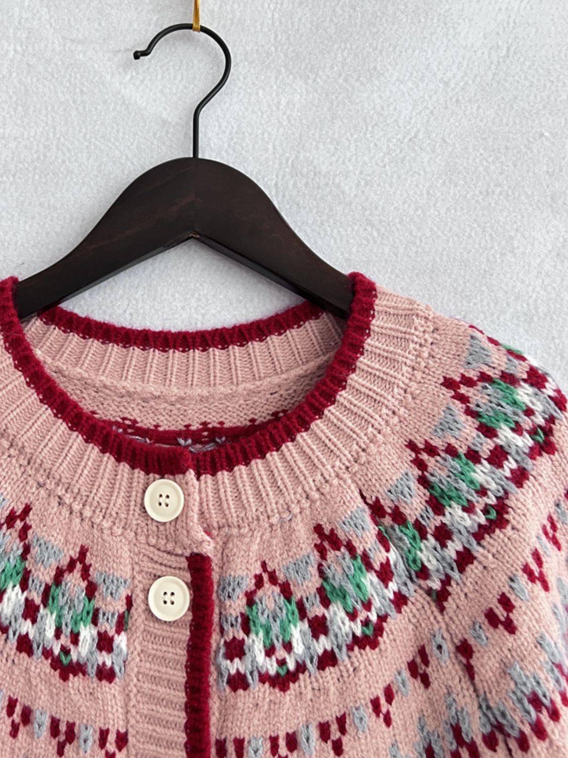 Contrast Geometric Round Neck Long Sleeve Cardigan - Charming Charlie