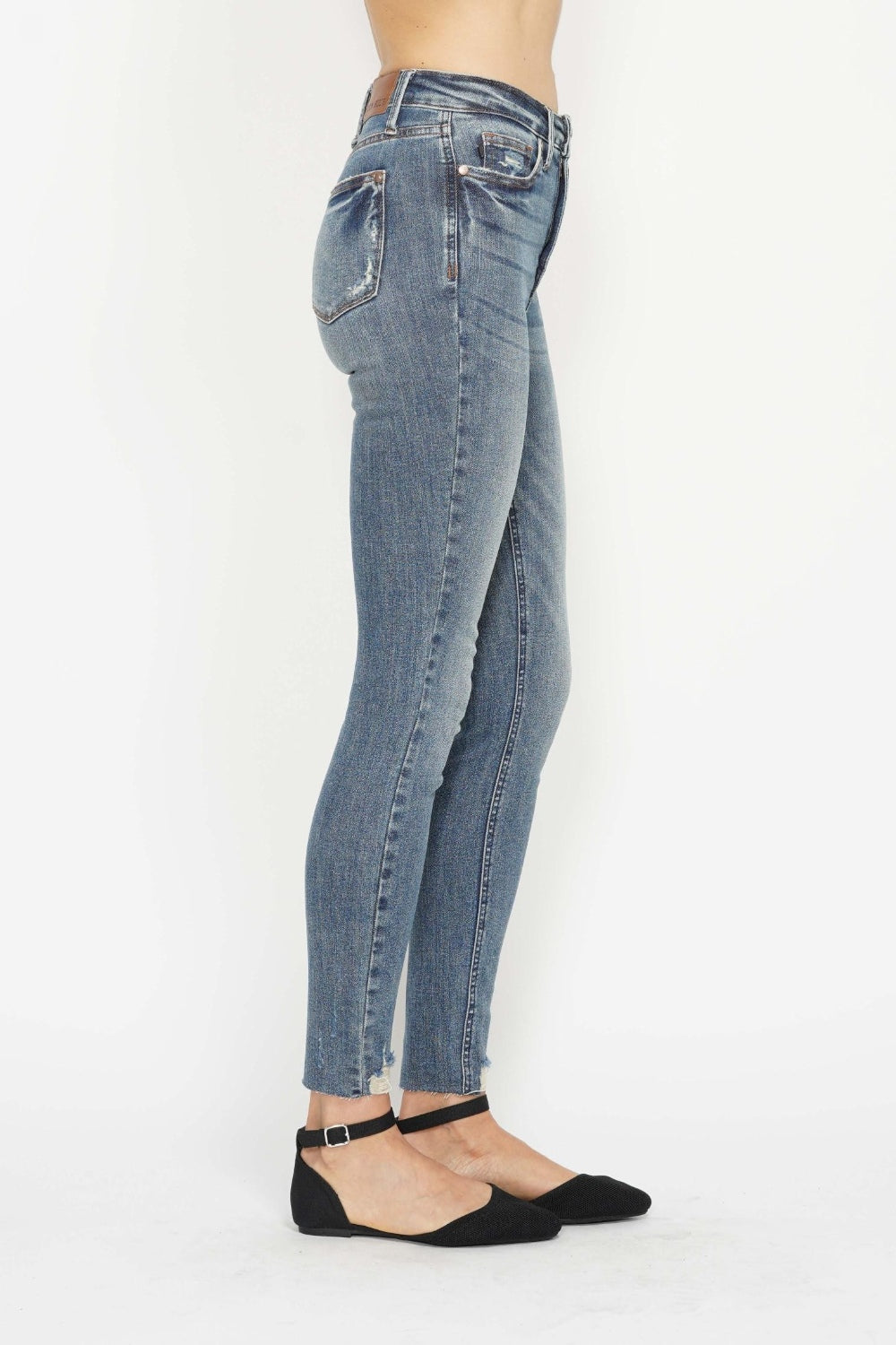 Judy Blue Full Size Tummy Control Vintage Wash Hem Destroy Skinny Jeans - Charming Charlie