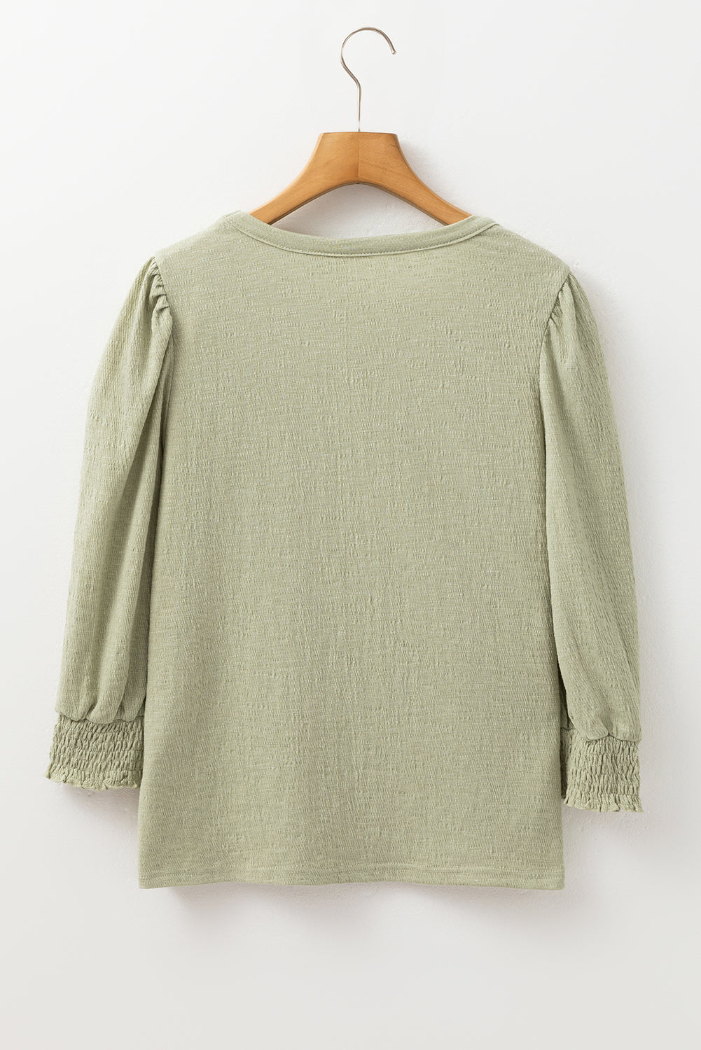 Textured Round Neck Three-Quarter Sleeve Blouse - Charming Charlie