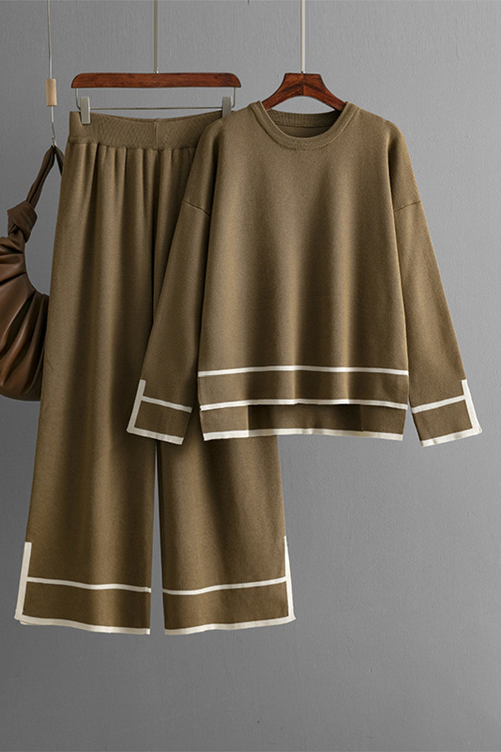 High-Low Round Neck Top and Pants Sweater Set - Charming Charlie