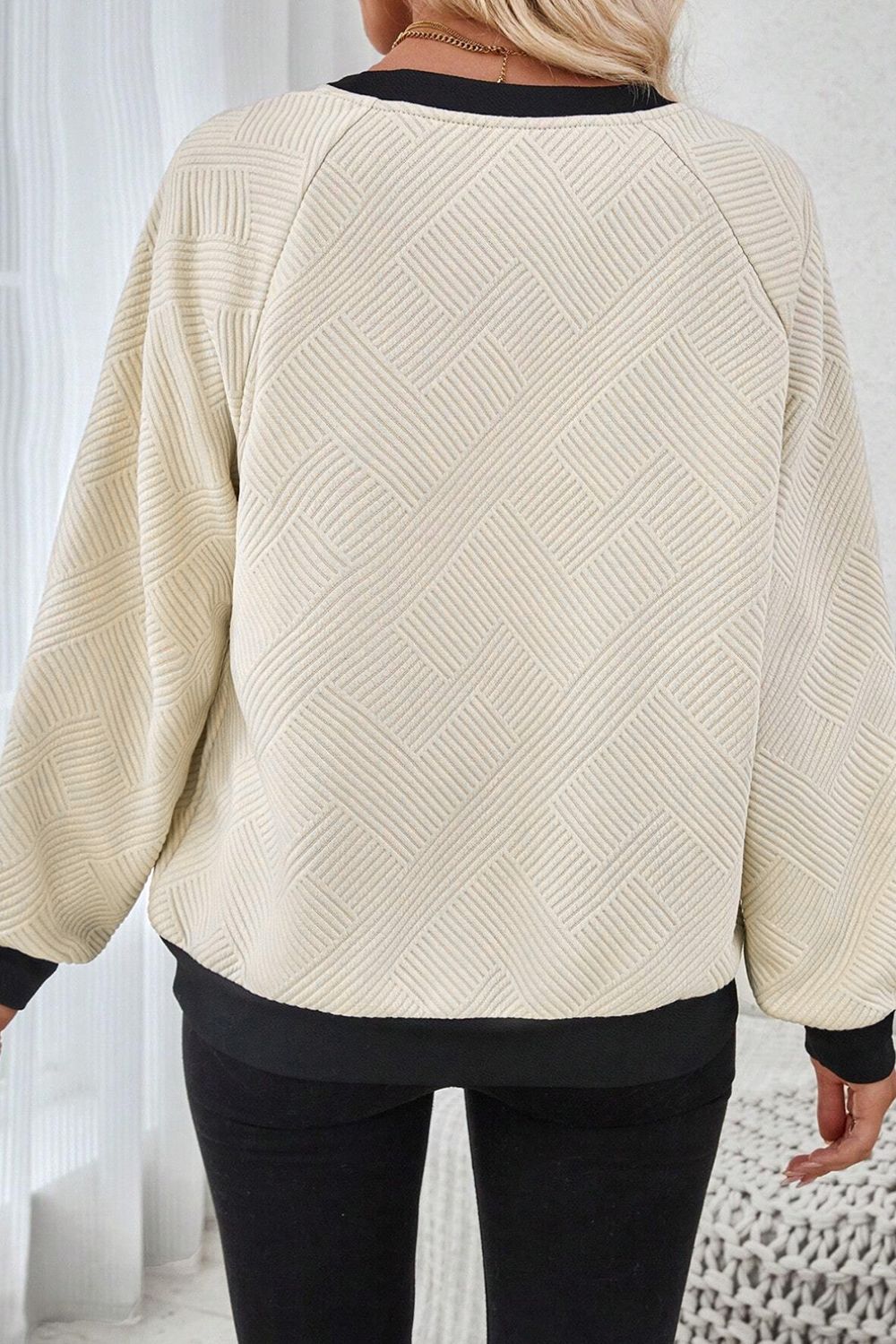 Texture Contrast Long Sleeve Sweatshirt - Charming Charlie