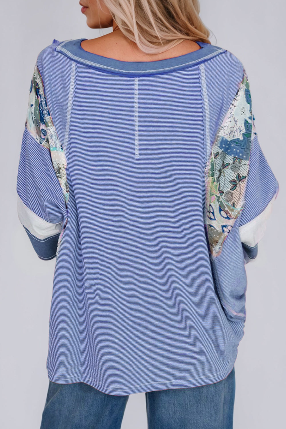 Striped Floral Patchwork Round Neck Top - Charming Charlie