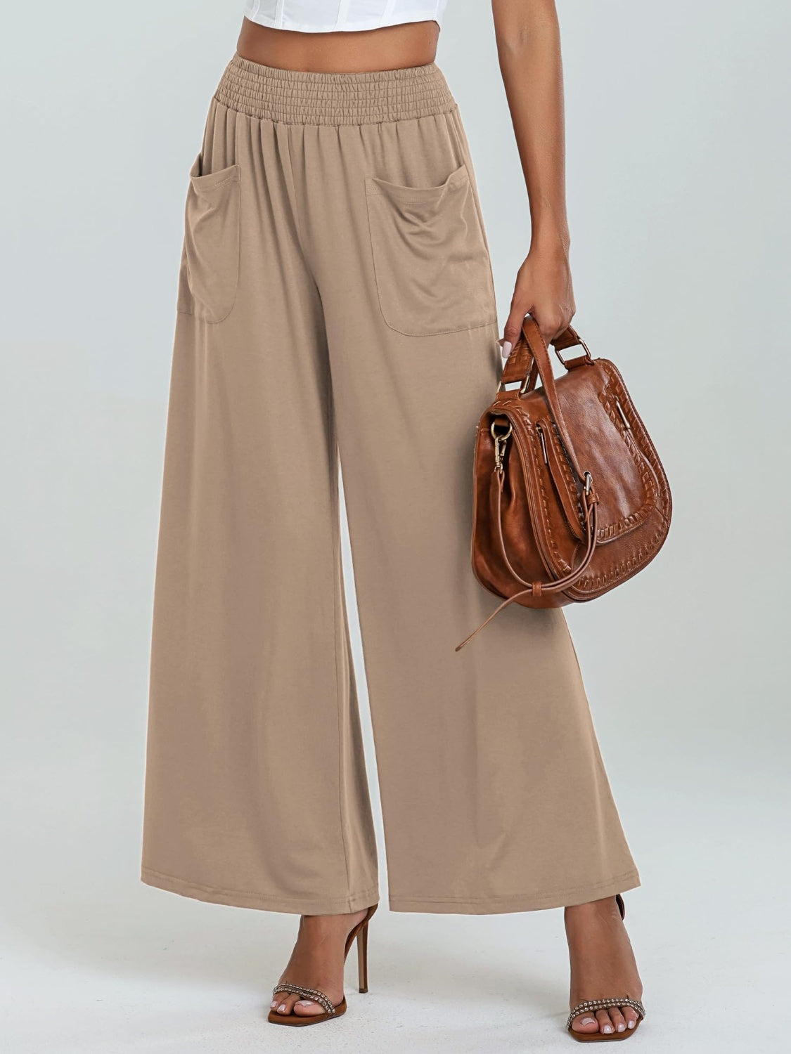 Pocketed Elastic Waist Wide Leg Pants - Charming Charlie
