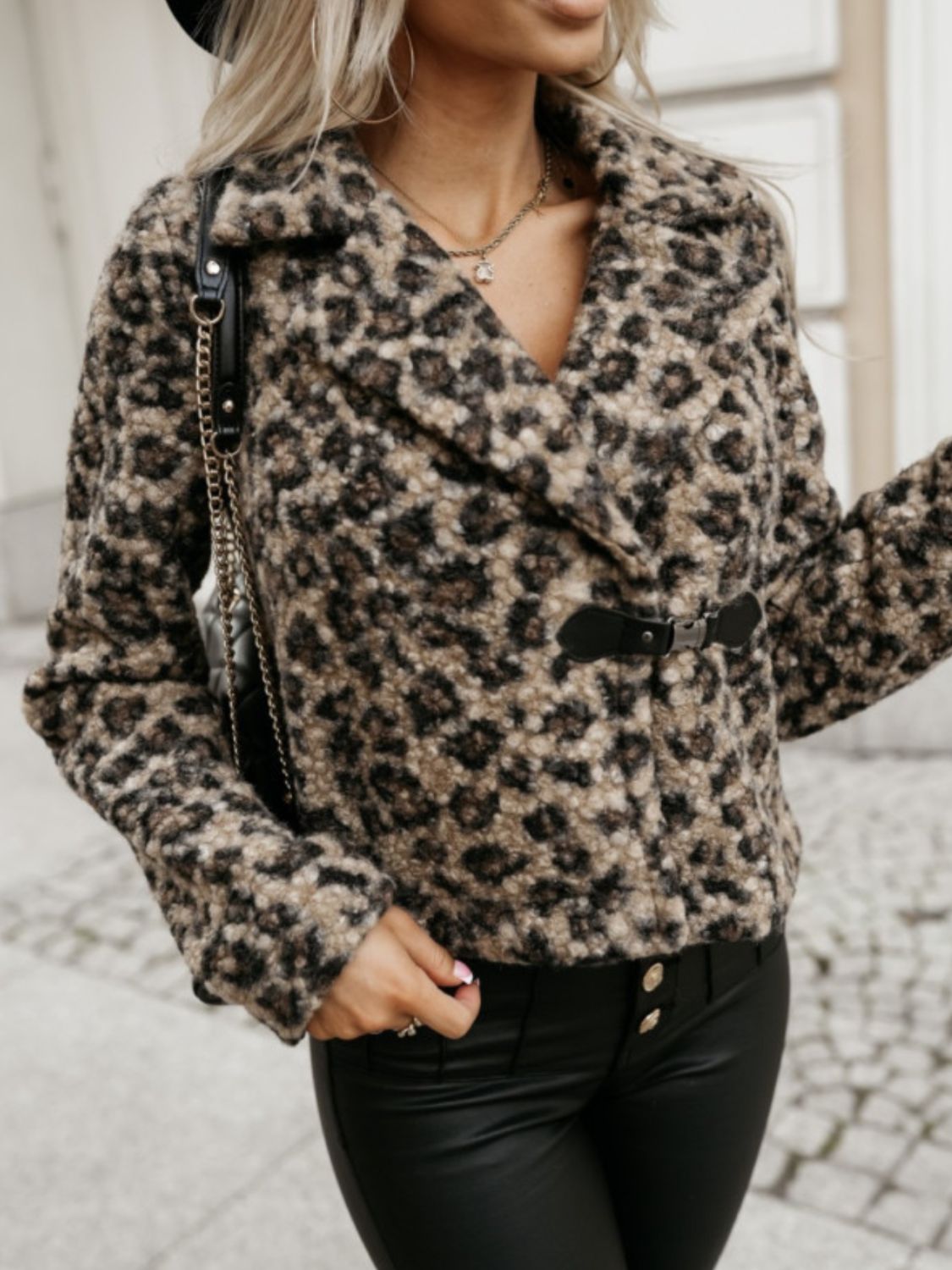 Fuzzy Animal Print Collared Neck Coat - Charming Charlie