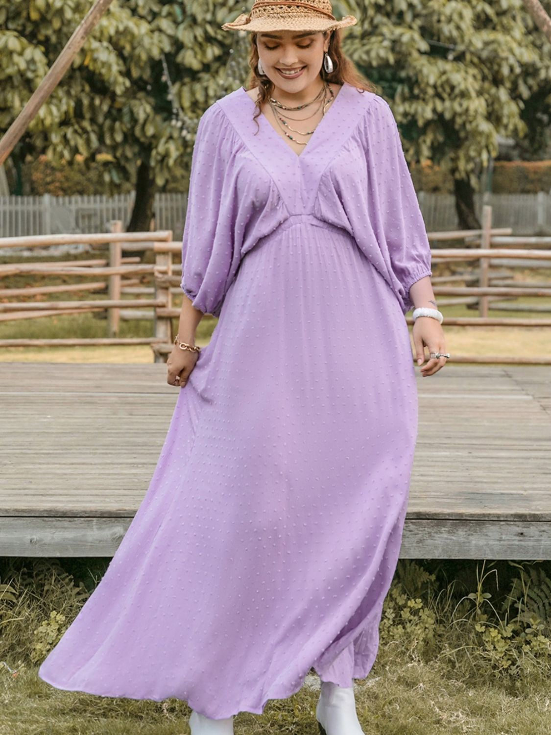 Plus Size Swiss Dot V-Neck Midi Dress - Charming Charlie