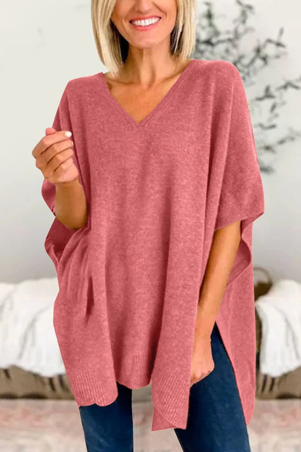 Slit V-Neck Half Sleeve Knit Top - Charming Charlie
