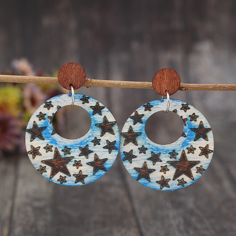 Cutout Star Print Wooden Dangle Earrings - Charming Charlie