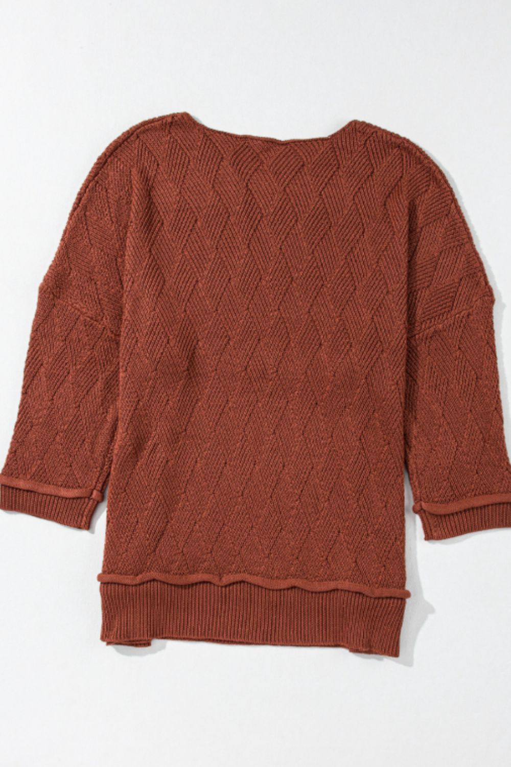 Diamond Round Neck Dropped Shoulder Sweater - Charming Charlie