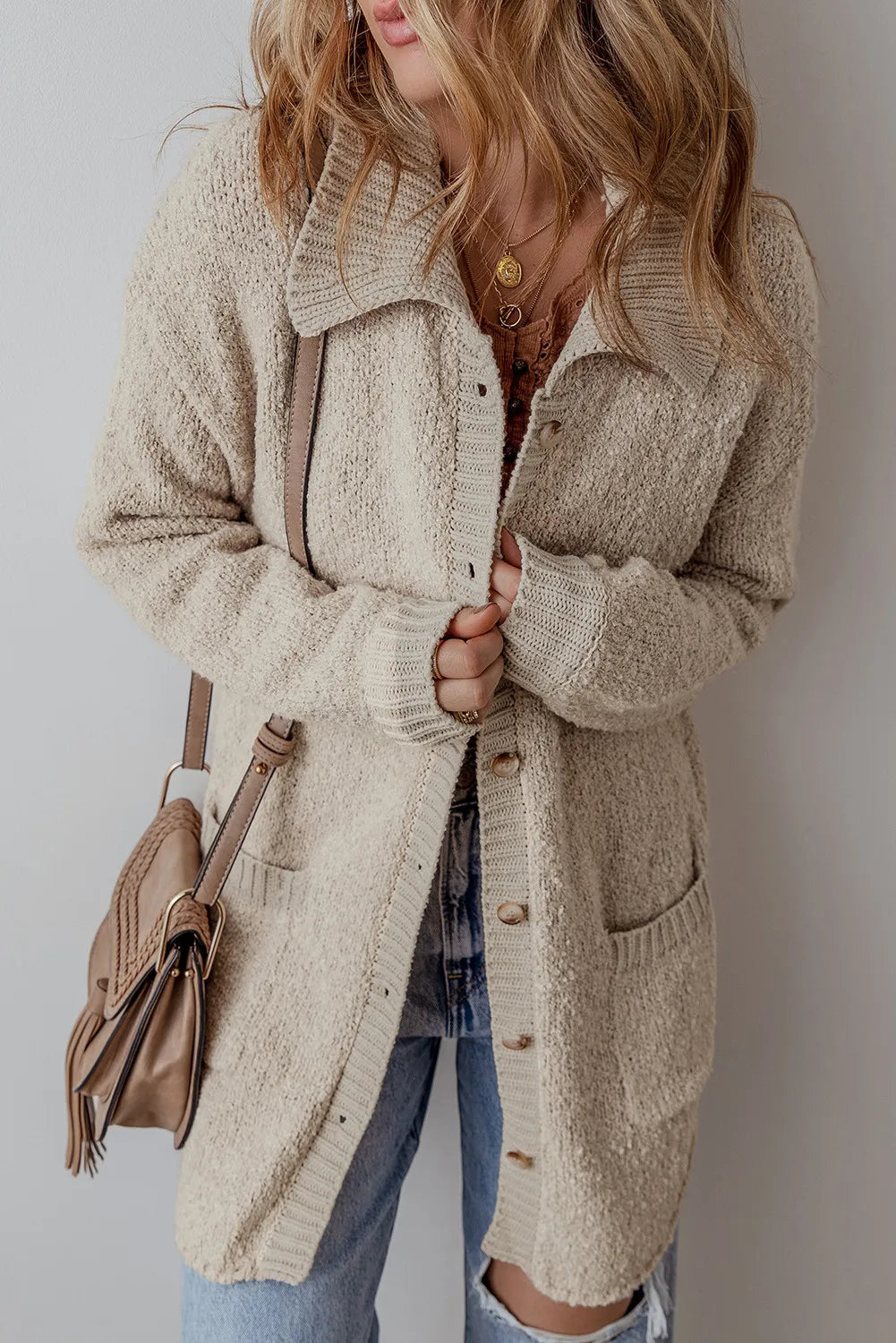 Pocketed Button Up Long Sleeve Cardigan - Charming Charlie