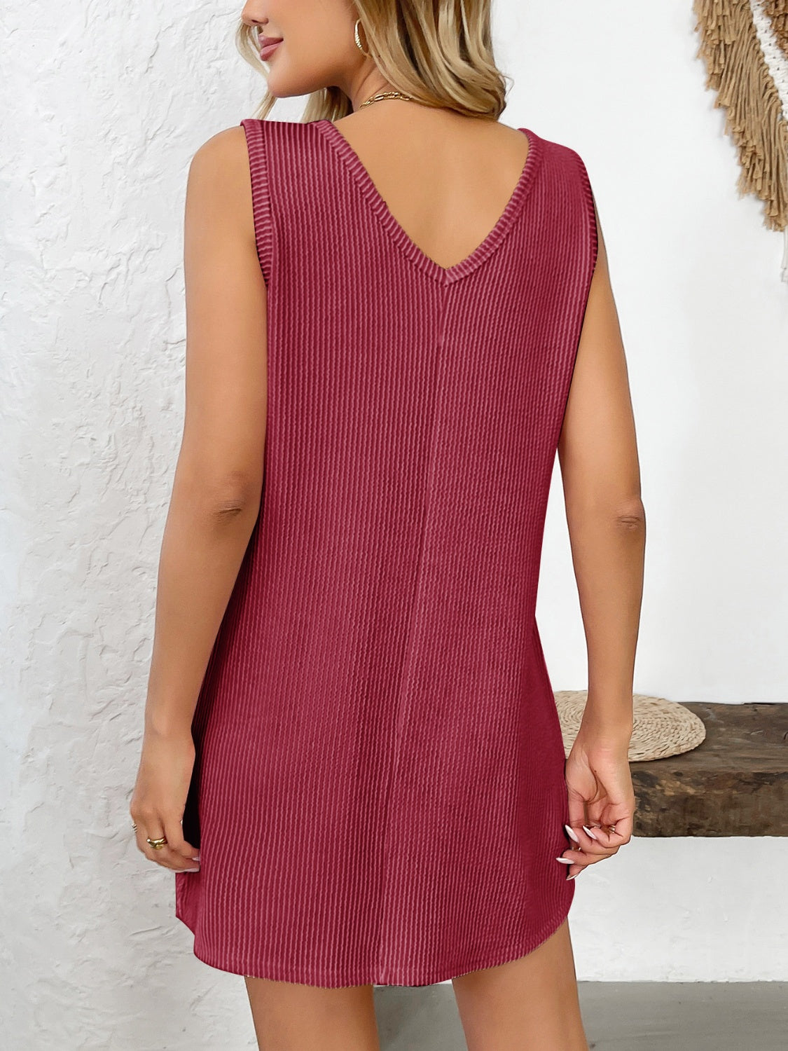 Texture Pocketed V-Neck Tank Dress - Charming Charlie