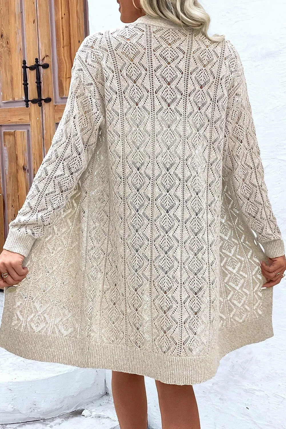 Openwork Button Down Long Sleeve Cardigan - Charming Charlie
