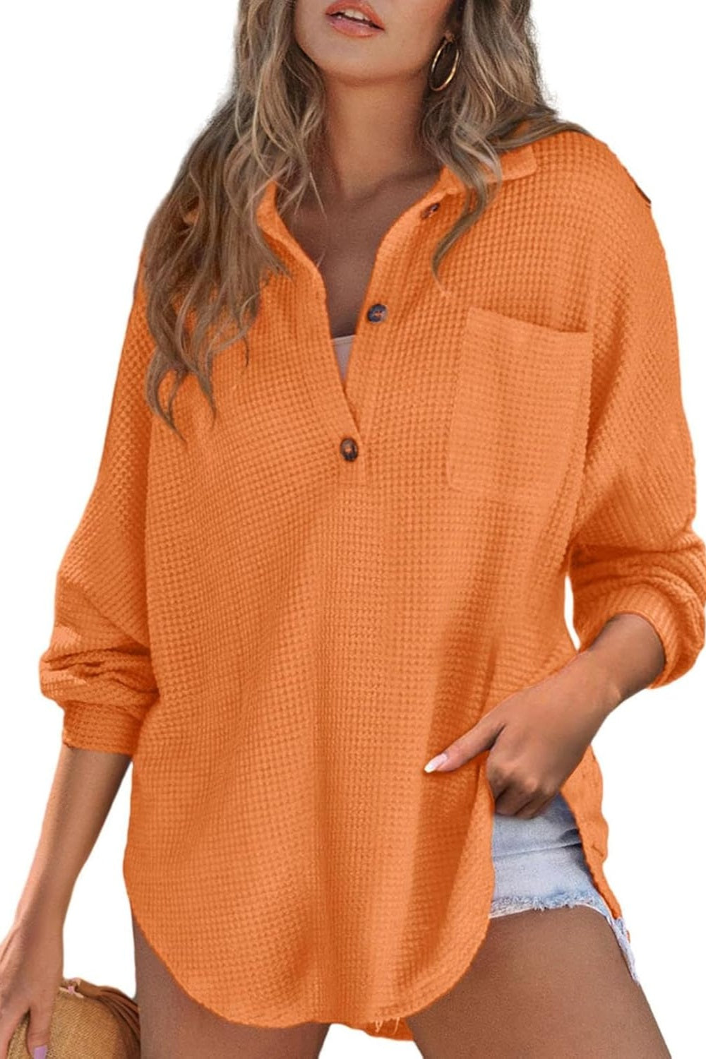 Half Button Long Sleeve Sweatshirt - Charming Charlie
