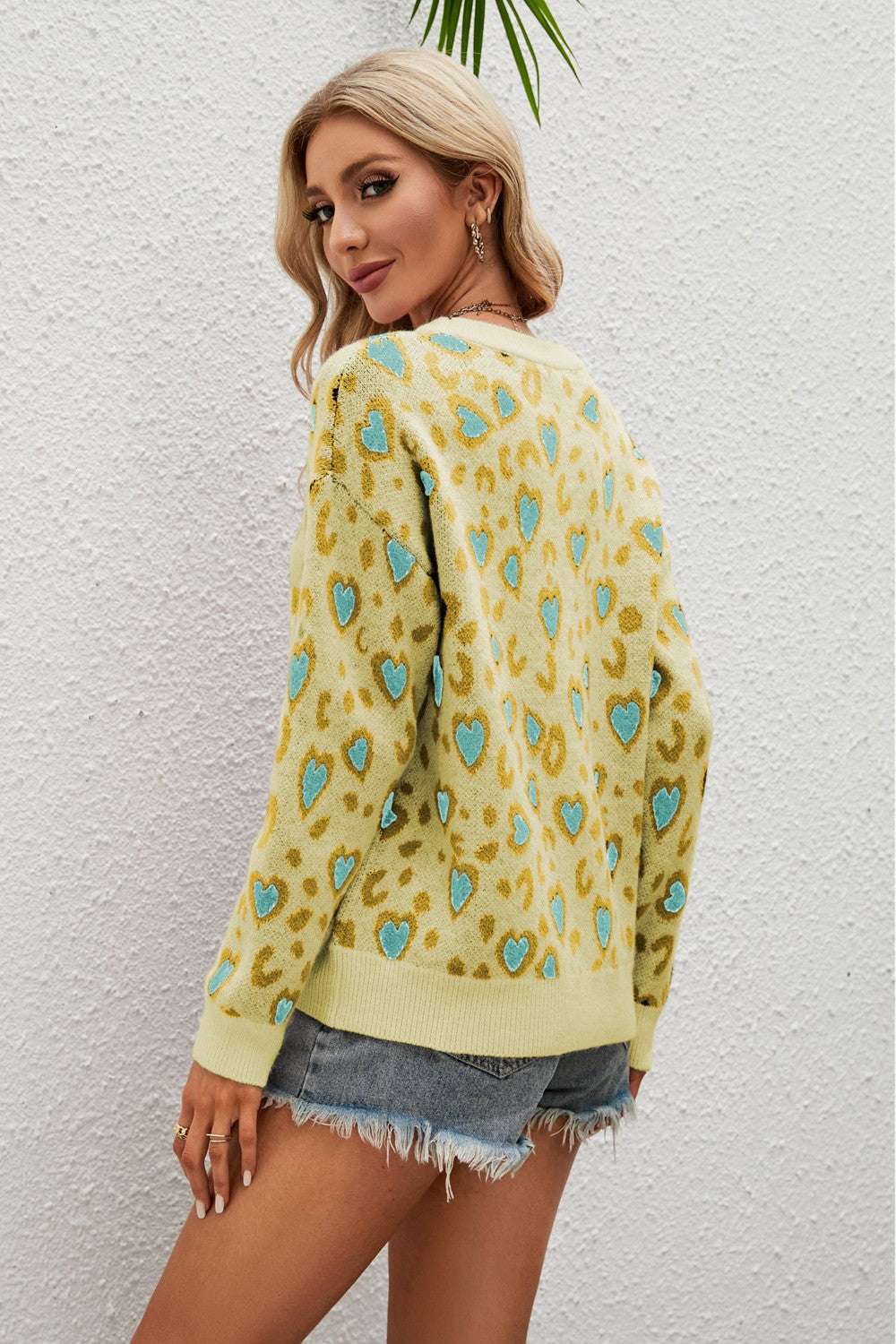 Heart Round Neck Dropped Shoulder Sweater - Charming Charlie