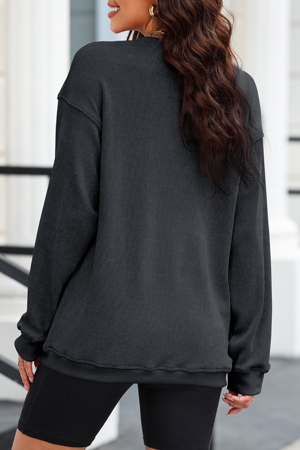 Sequin Round Neck Long Sleeve Sweatshirt - Charming Charlie