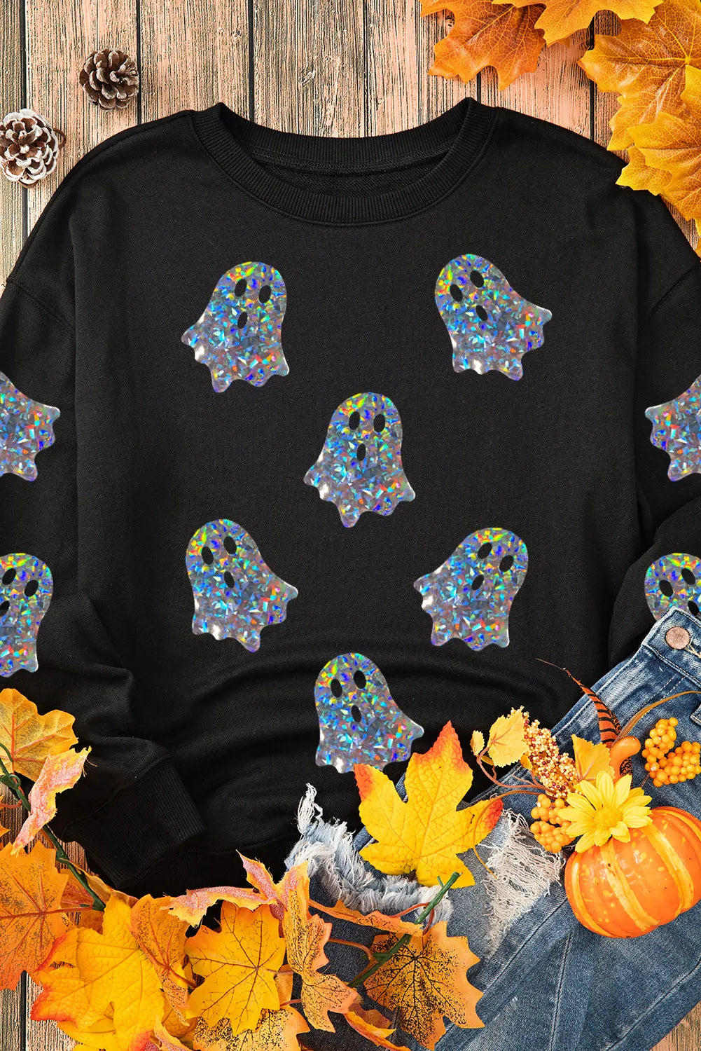 Ghost Round Neck Long Sleeve Sweatshirt - Charming Charlie