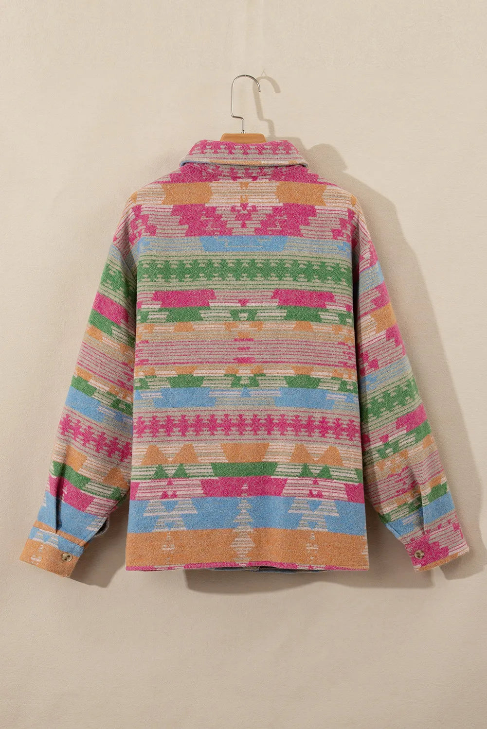 Plus Size Pocketed Printed Collared Neck Jacket - Charming Charlie