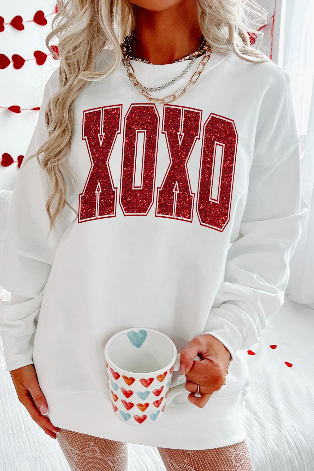 Valentine’s Day XOXO Glitter Round Neck Sweatshirt - Charming Charlie