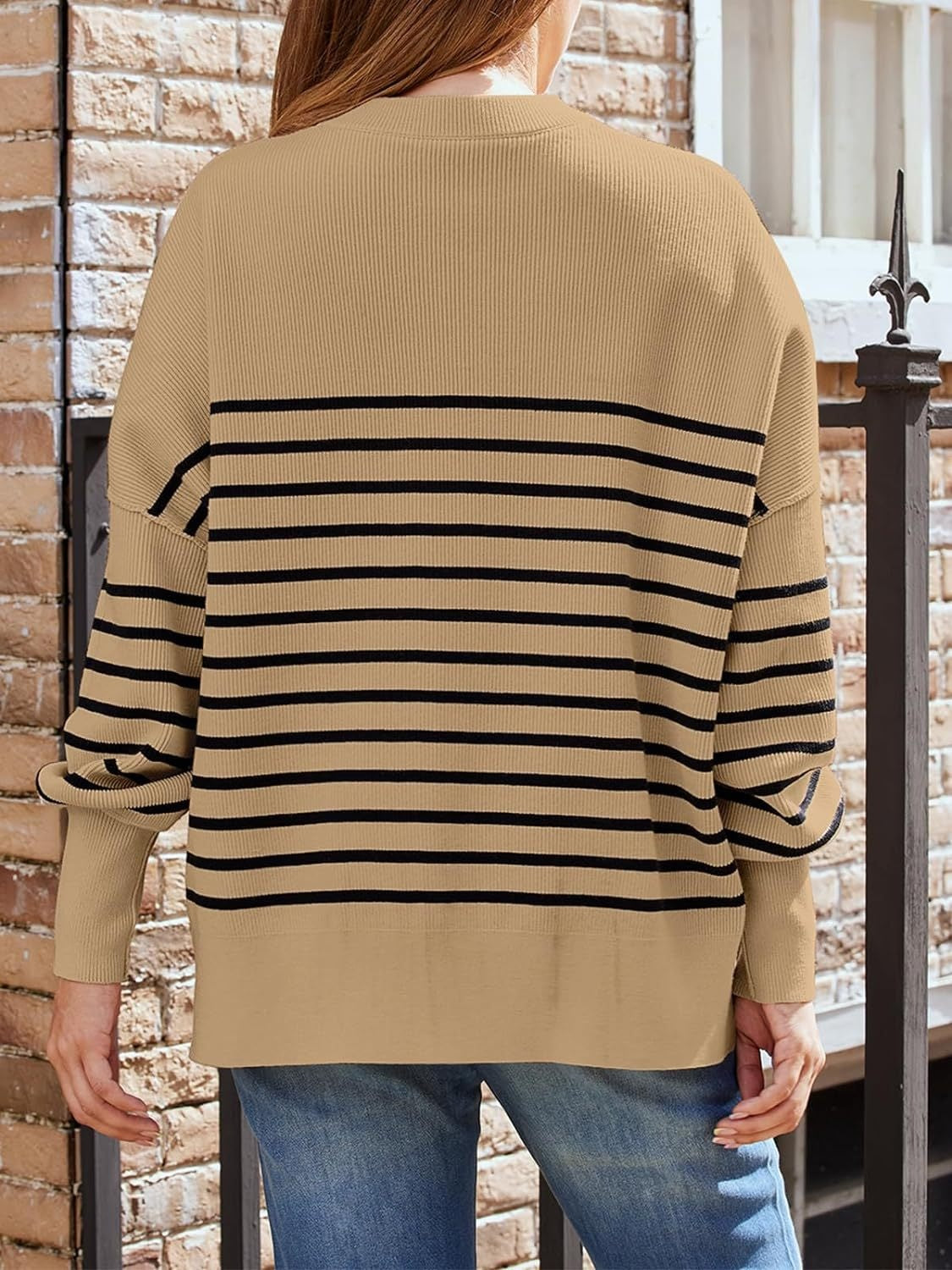 Striped Round Neck Long Sleeve Sweatshirt - Charming Charlie