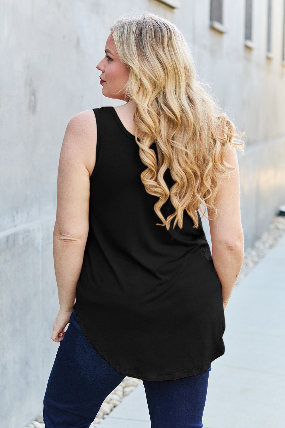 Basic Bae Full Size Round Neck Curved Hem Tank - Charming Charlie
