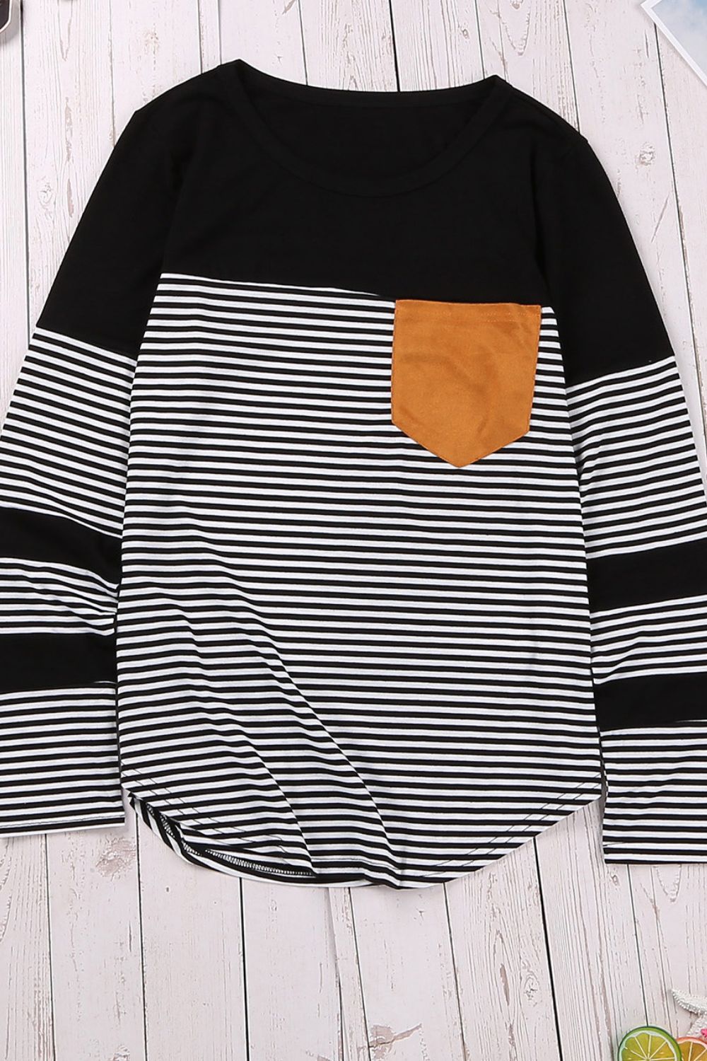 Striped Round Neck Long Sleeve T-Shirt - Charming Charlie