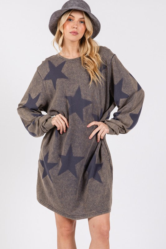 SAGE + FIG Washed Star Print Round Neck Dress - Charming Charlie