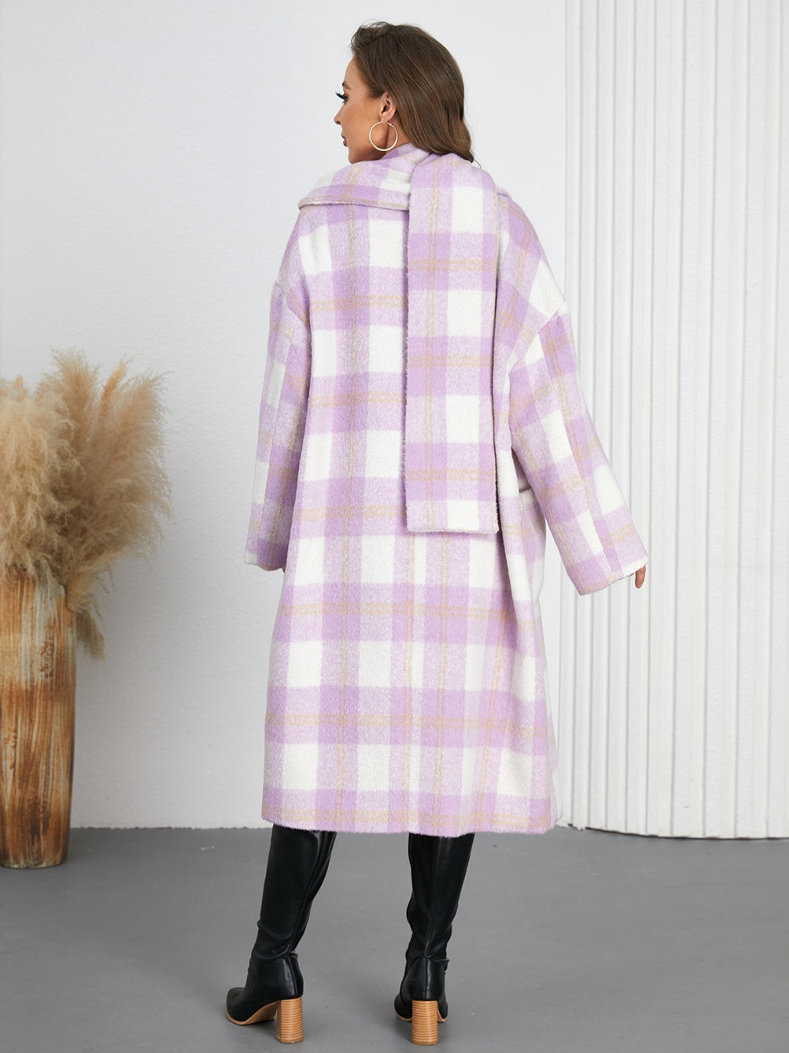 Plaid Button Up Long Sleeve Coat - Charming Charlie