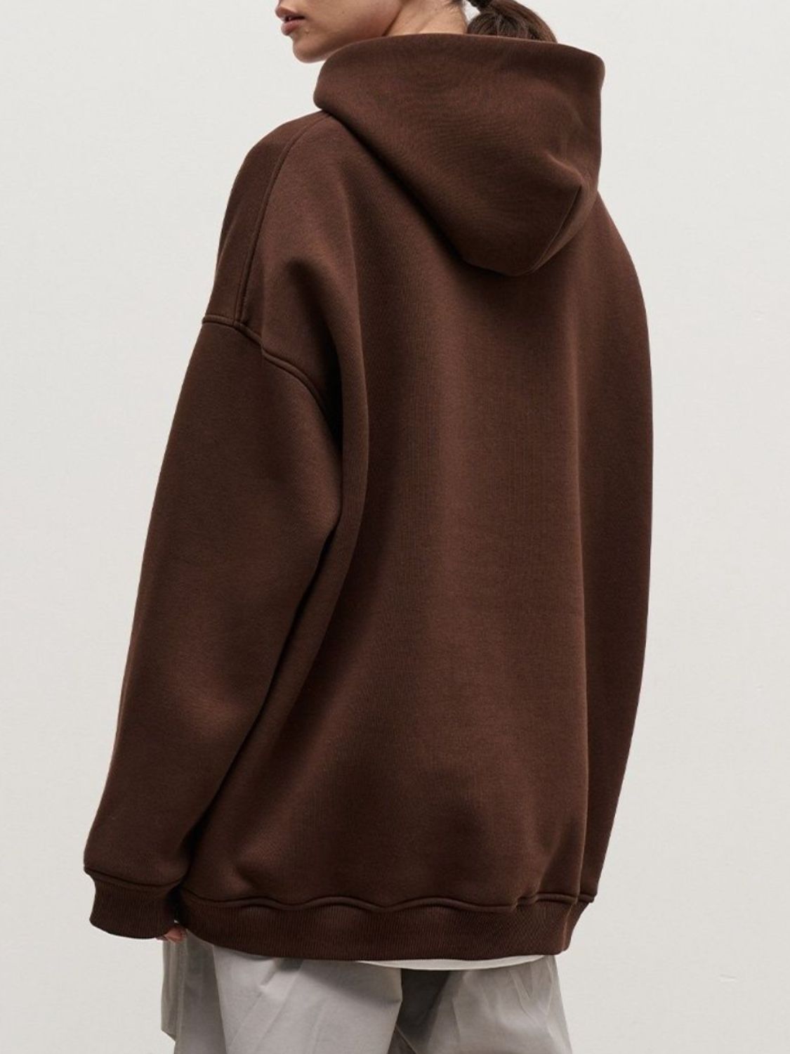 Pocketed Dropped Shoulder Long Sleeve Hoodie - Charming Charlie