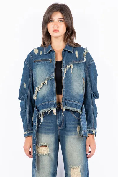 American Bazi Distressed Denim Shirt Jacket main image 0